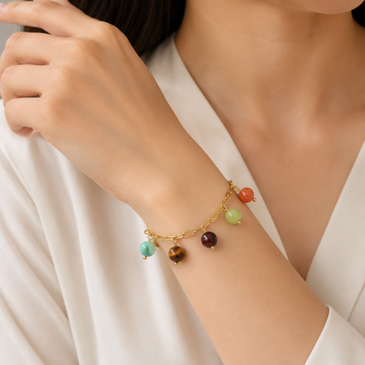 18K Gold-Plated Stainless Steel Nature Stone Extension Stack Bracelets