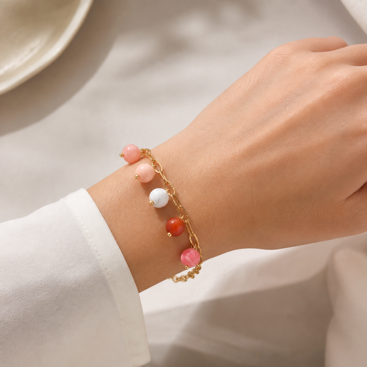 18K Gold-Plated Stainless Steel Nature Stone Extension Stack Bracelets