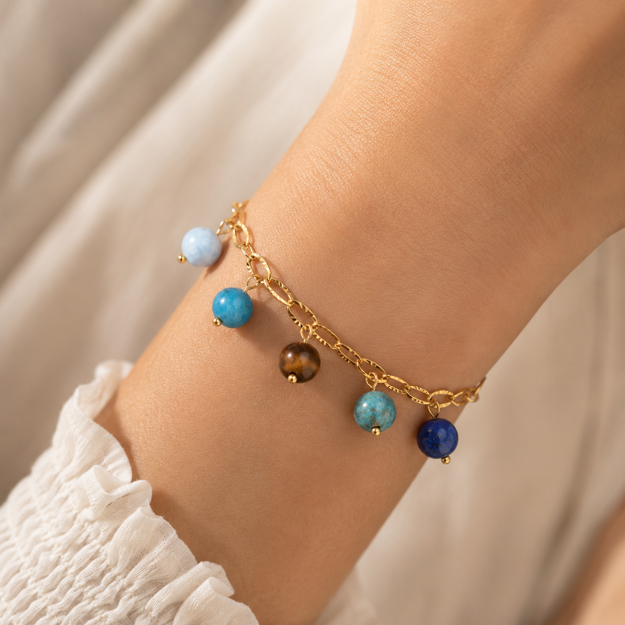18K Gold-Plated Stainless Steel Nature Stone Extension Stack Bracelets
