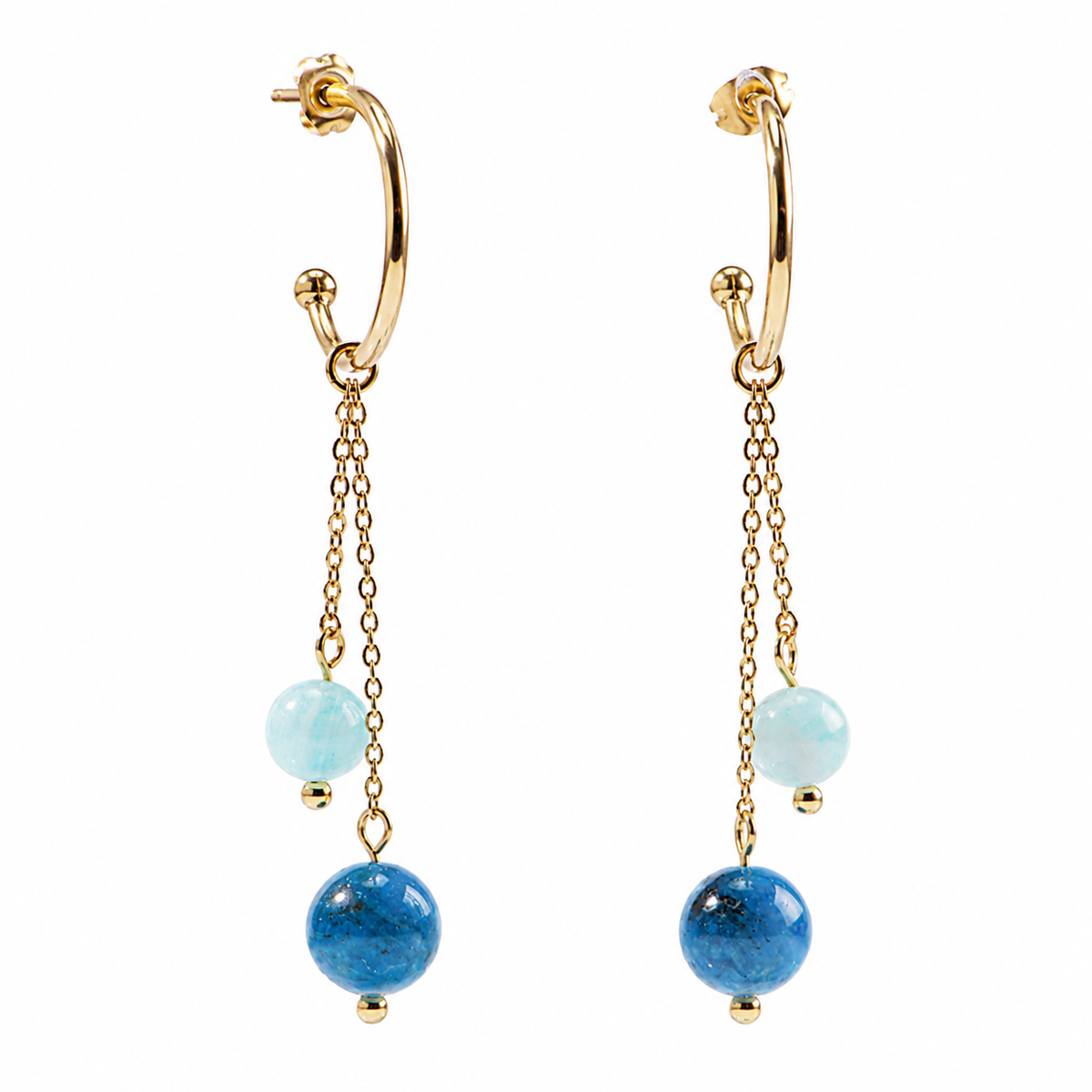 18K Gold-Plated Stainless Steel Nature Stone extension stack earrings