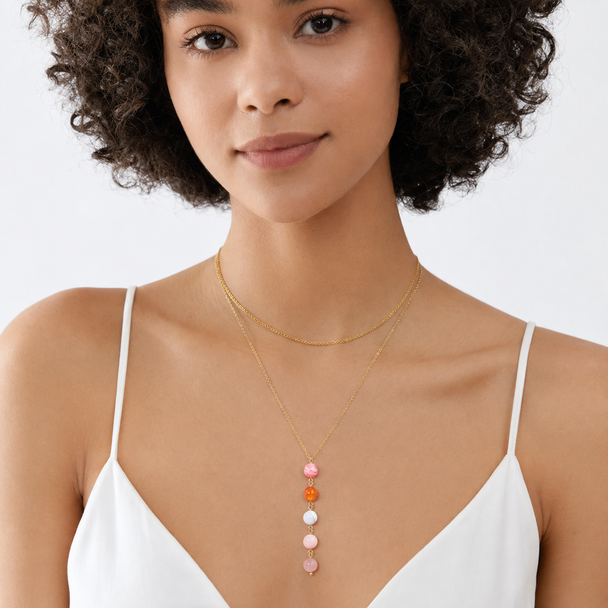 18K Gold-Plated Stainless Steel Nature Stone Extension Stack Necklace
