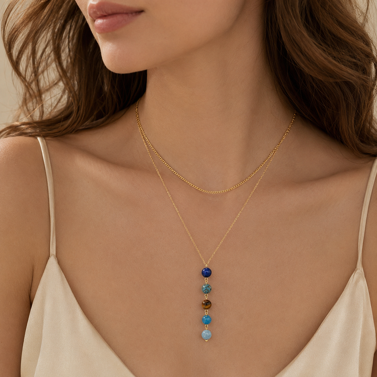 18K Gold-Plated Stainless Steel Nature Stone Extension Stack Necklace