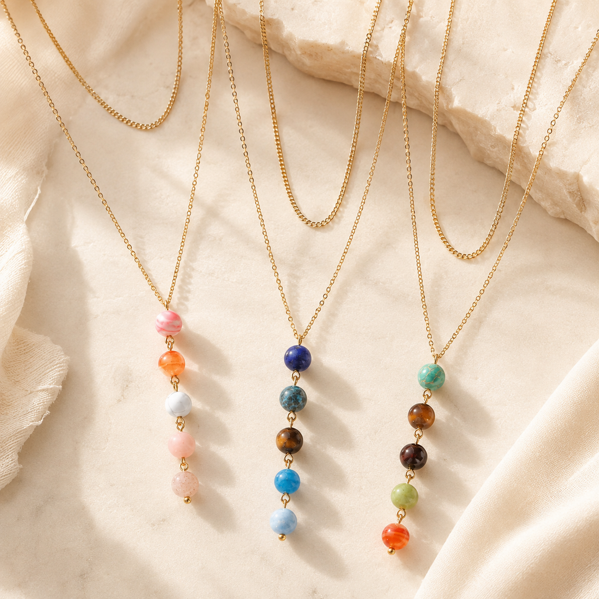 18K Gold-Plated Stainless Steel Nature Stone Extension Stack Necklace