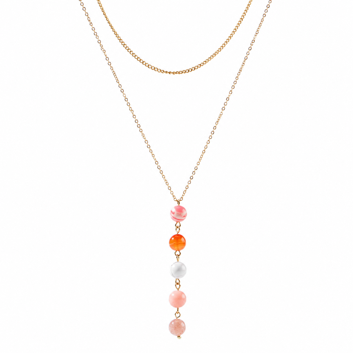18K Gold-Plated Stainless Steel Nature Stone Extension Stack Necklace