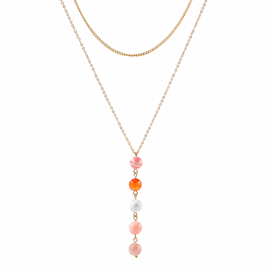 18K Gold-Plated Stainless Steel Nature Stone Extension Stack Necklace