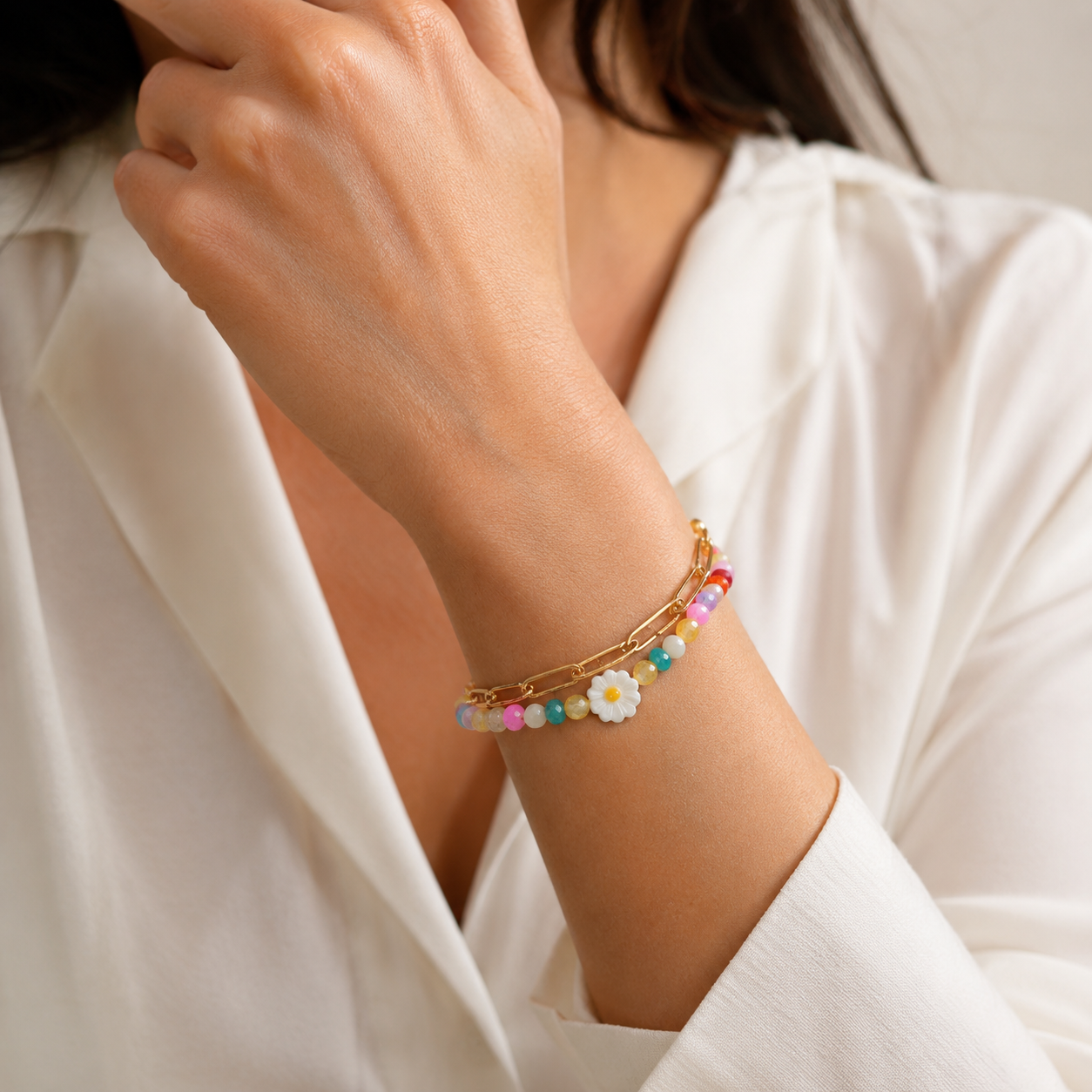 Stainless Steel Zircon Charm String Boho Seed Beads