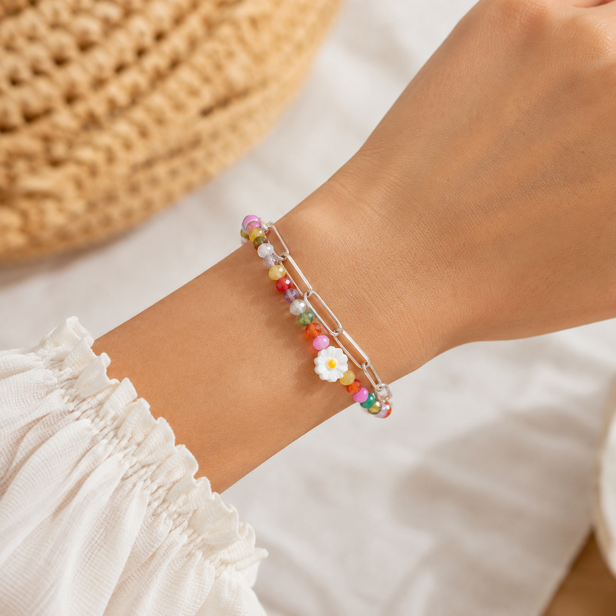 Stainless Steel Zircon Charm String Boho Seed Beads
