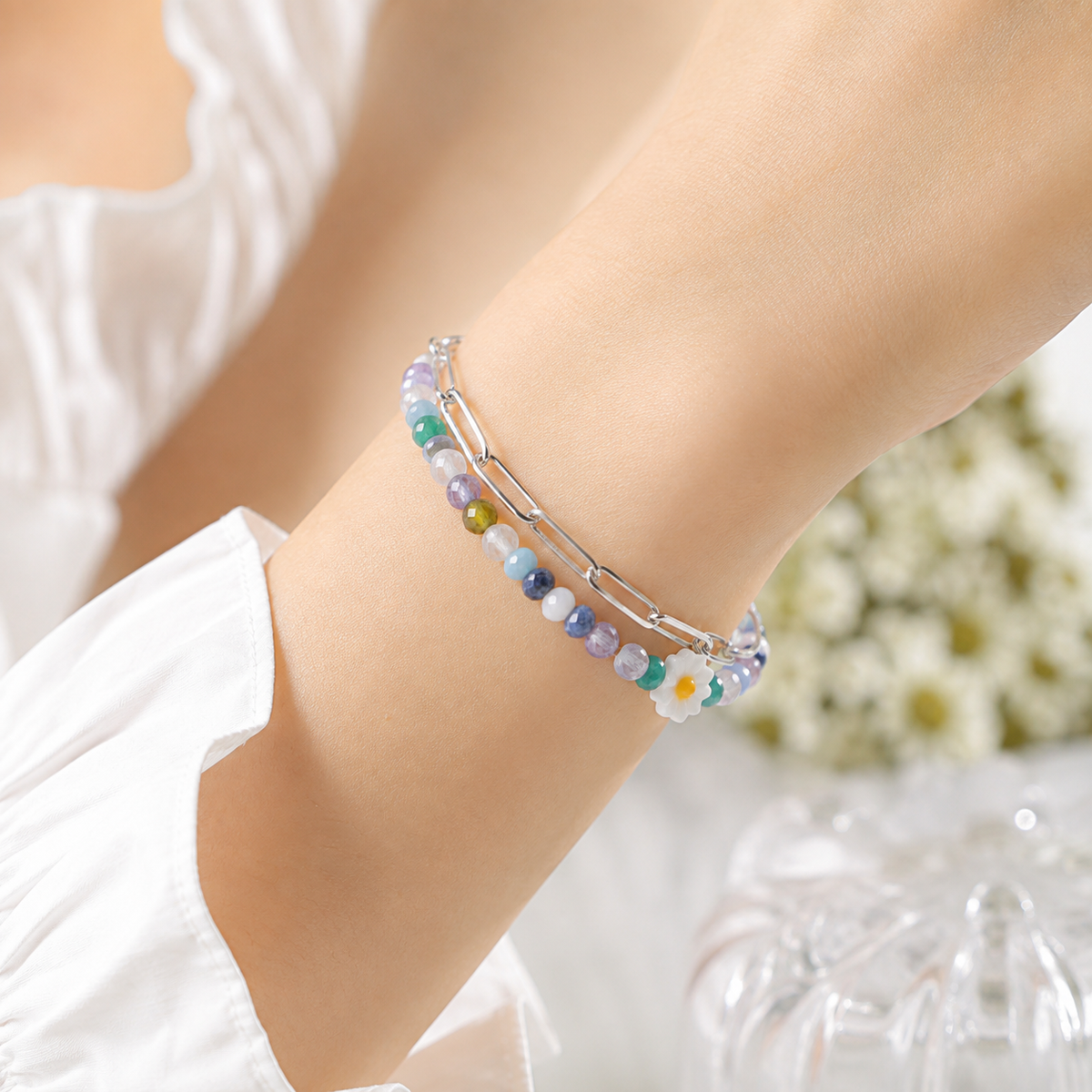 Stainless Steel Zircon Charm String Boho Seed Beads
