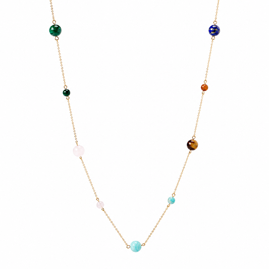 Stainless Steel 18K Gold-Plated Natural Stone Sweater Necklace For Women Fine Jewelry