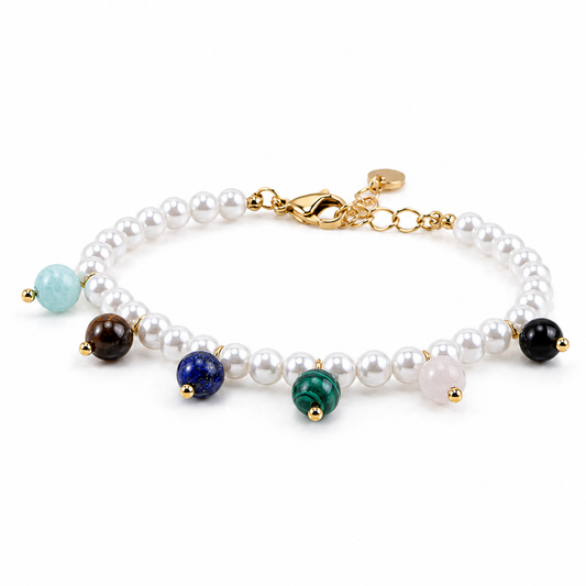 18K Gold-Plated Stainless Steel Shell Pearl Natural Stone Bead Bracelet