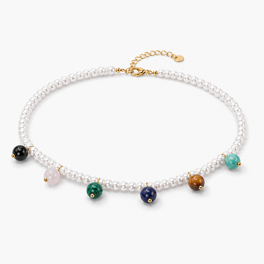 18K Gold-Plated Stainless Steel Shell Pearl Natural Stone Bead Necklace