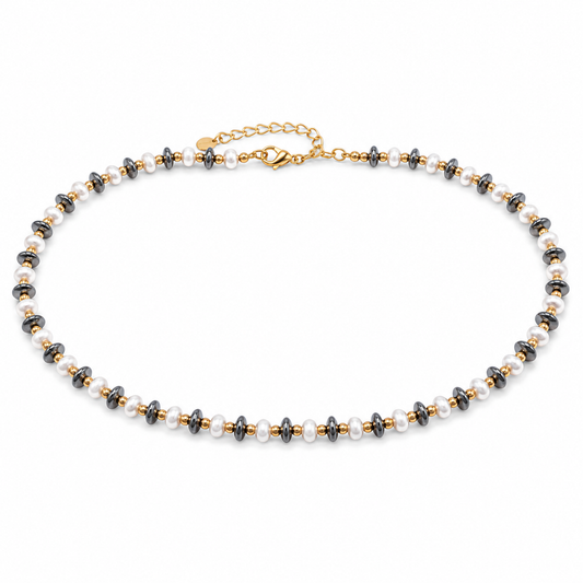 Stainless Steel Carbon Fiber and Shell Pearl Necklace For Women Jewelry