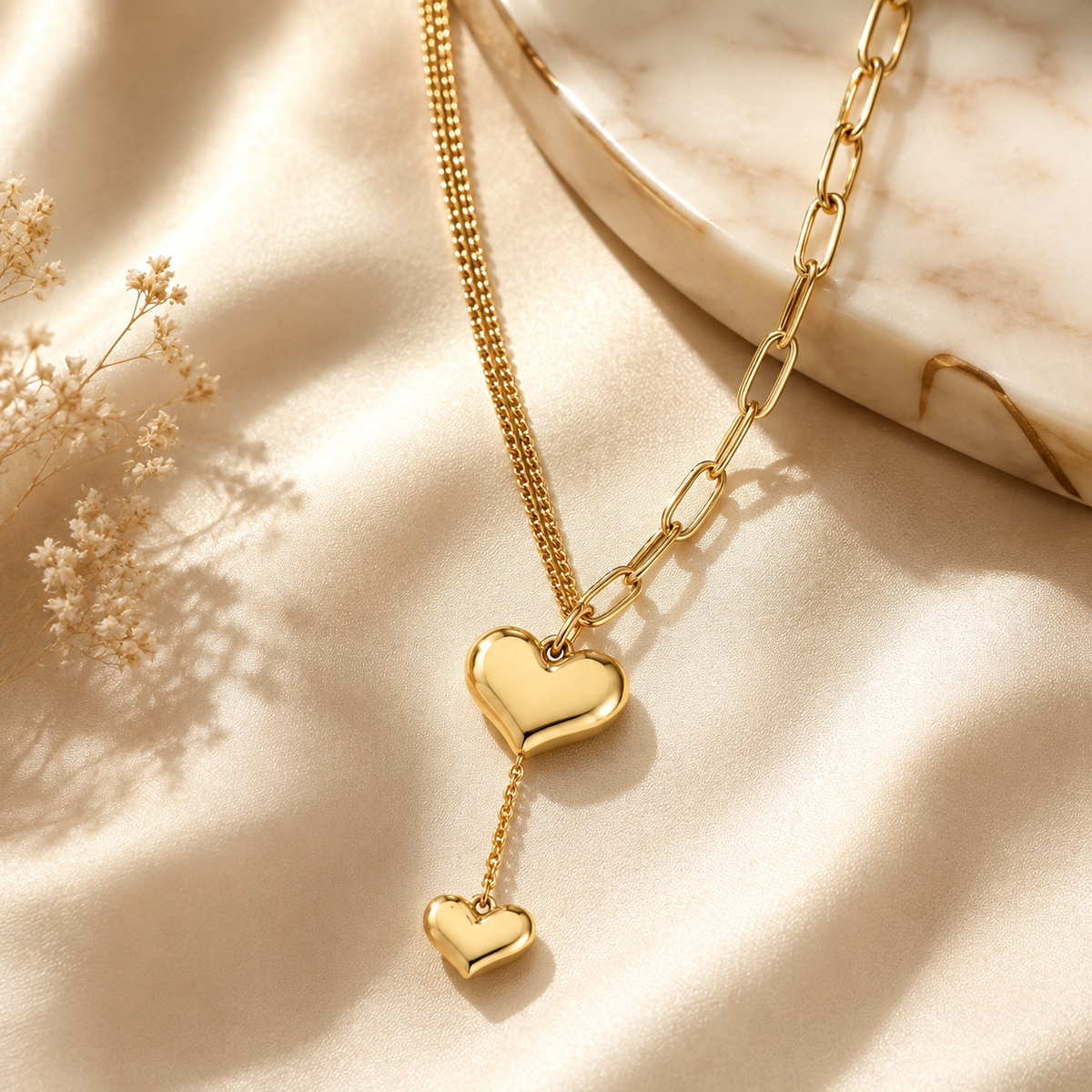 Stainless Steel 18K Gold-Plated double heart necklace