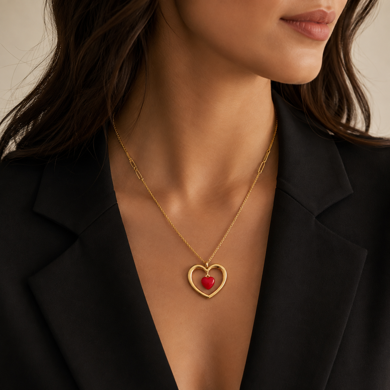 Stainless Steel 18K Gold-Plated Heart Pendant Necklace