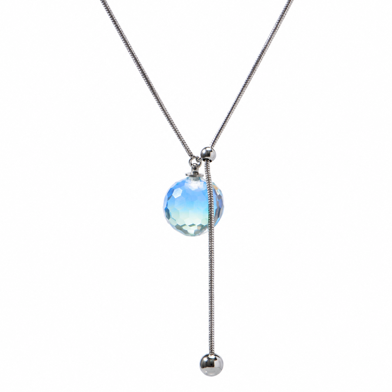 Stainless Steel 18K Gold-Plated Adjustable Faceted Glass Pendant Necklace