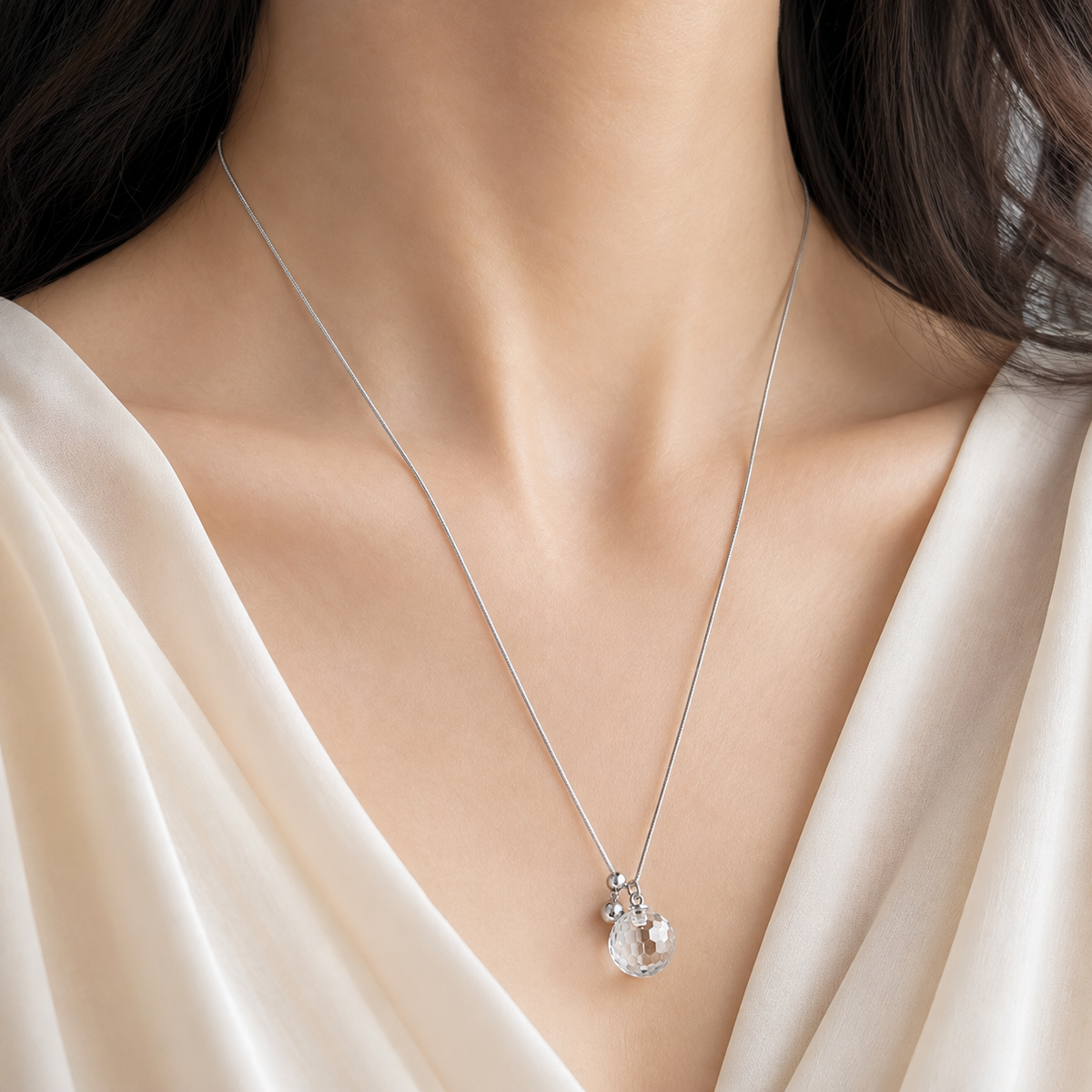 Stainless Steel 18K Gold-Plated Adjustable Faceted Glass Pendant Necklace