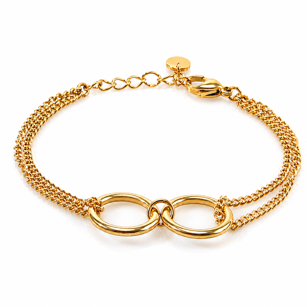Stainless Steel 18K Gold-Plated Linked Circle Bracelet