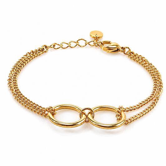 Stainless Steel 18K Gold-Plated Linked Circle Bracelet