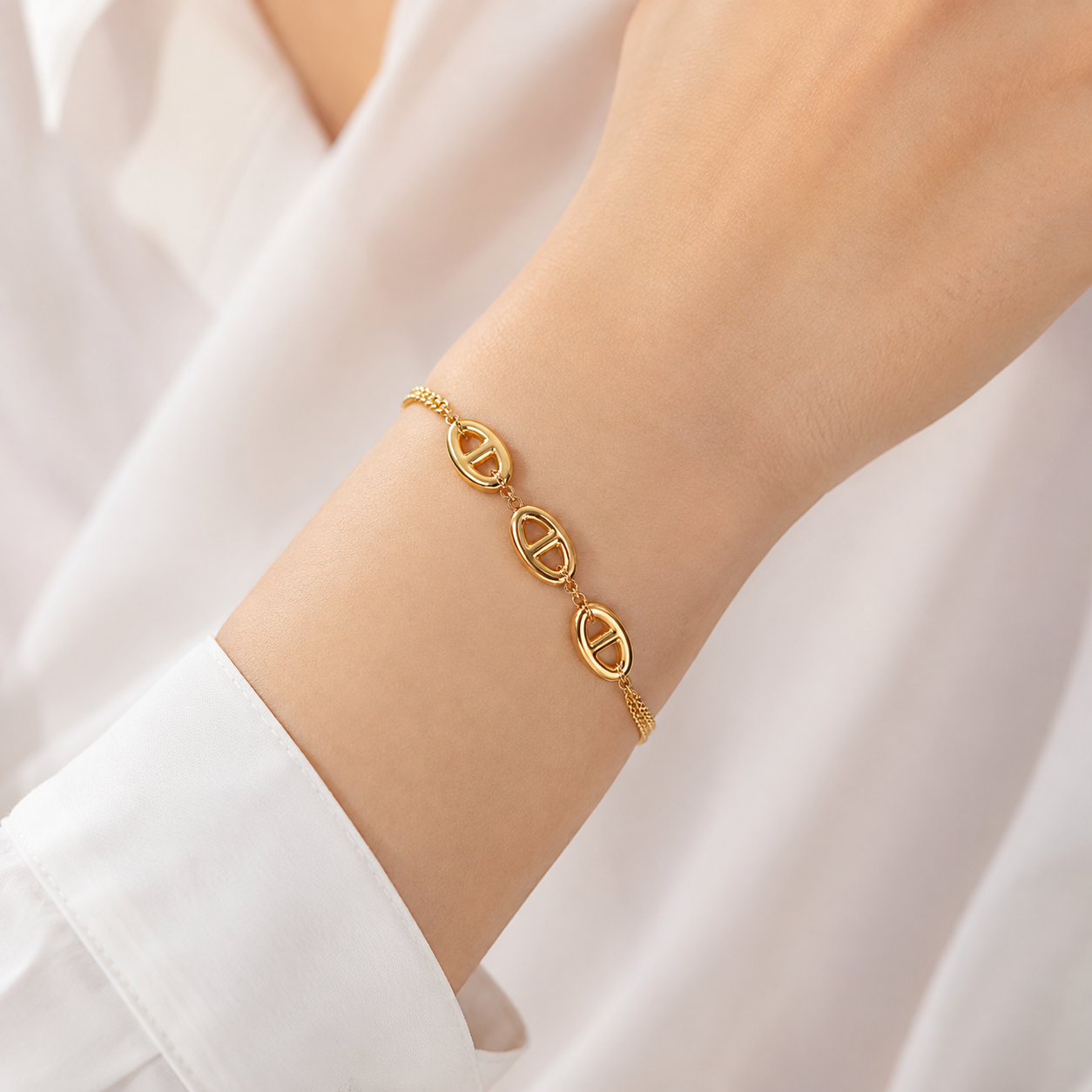 18K Gold Plated Stainless Steel Double Chain Oval Link Bracelet for Women Stainless Steel 18K Gold-Plated Knot Bracelet Waterproof and hypoallergenic