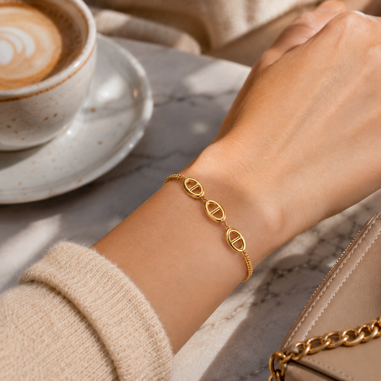 18K Gold Plated Stainless Steel Double Chain Oval Link Bracelet for Women Stainless Steel 18K Gold-Plated Knot Bracelet Waterproof and hypoallergenic