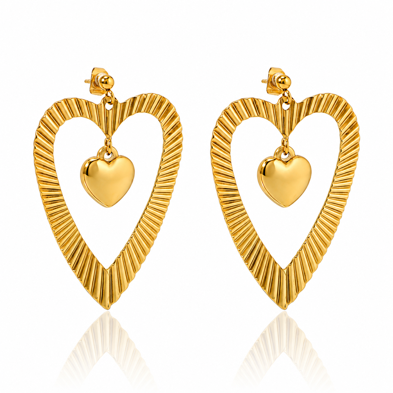 Stainless Steel 18K Gold Plating Heart in Heart Drop Earring Waterproof and Hypoallergenic