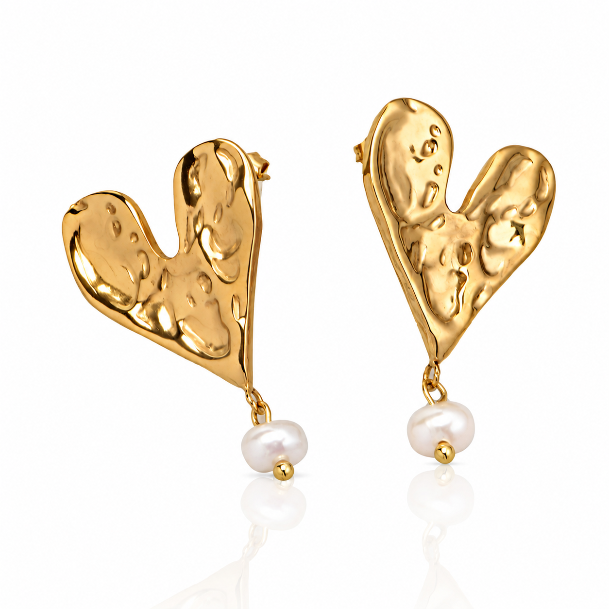 18K Gold Plating Stainless Steel Shell Beads Heart Earring Waterproof and Hypoallergenic