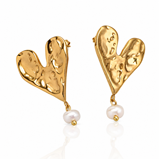 18K Gold Plating Stainless Steel Shell Beads Heart Earring Waterproof and Hypoallergenic