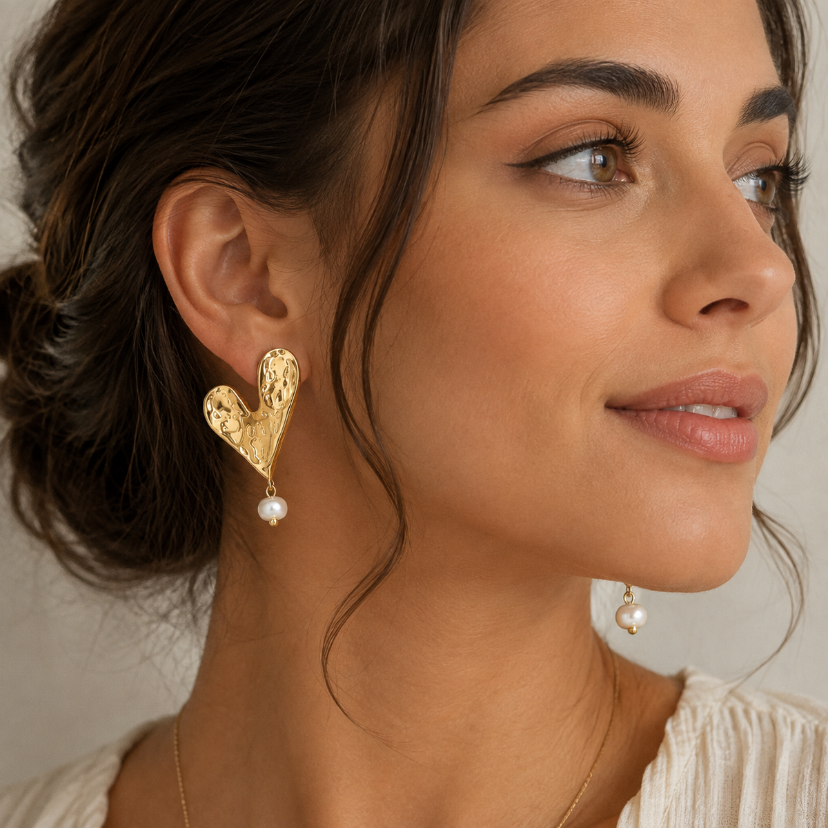 18K Gold Plating Stainless Steel Shell Beads Heart Earring Waterproof and Hypoallergenic