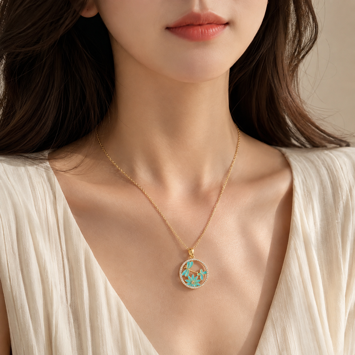 925 Silver Colored Butterfly Enamel Lady's Necklace