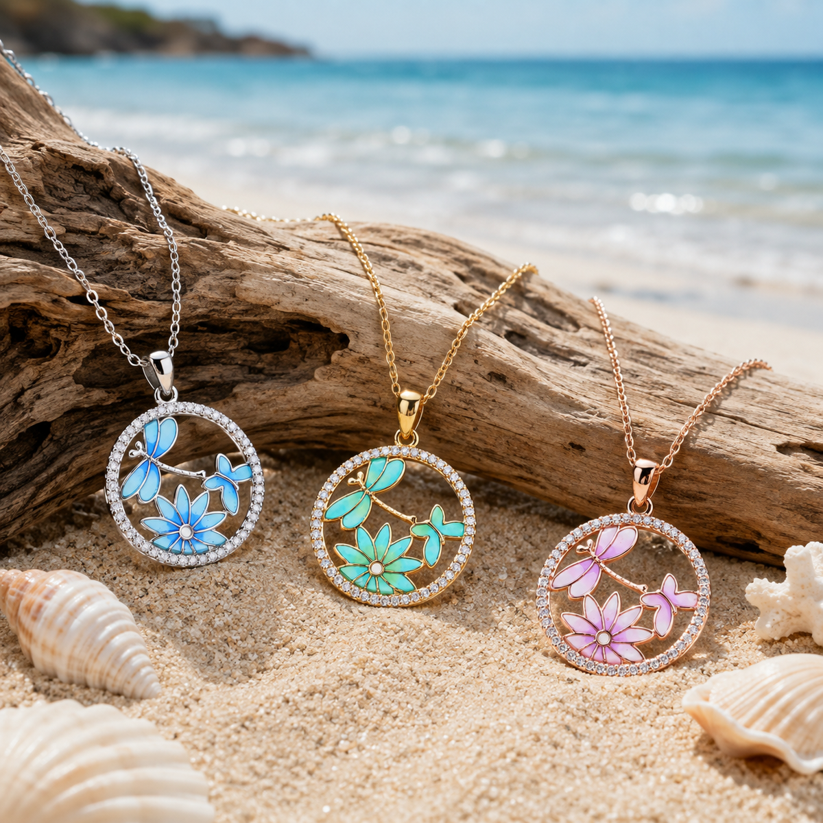 925 Silver Colored Butterfly Enamel Lady's Necklace