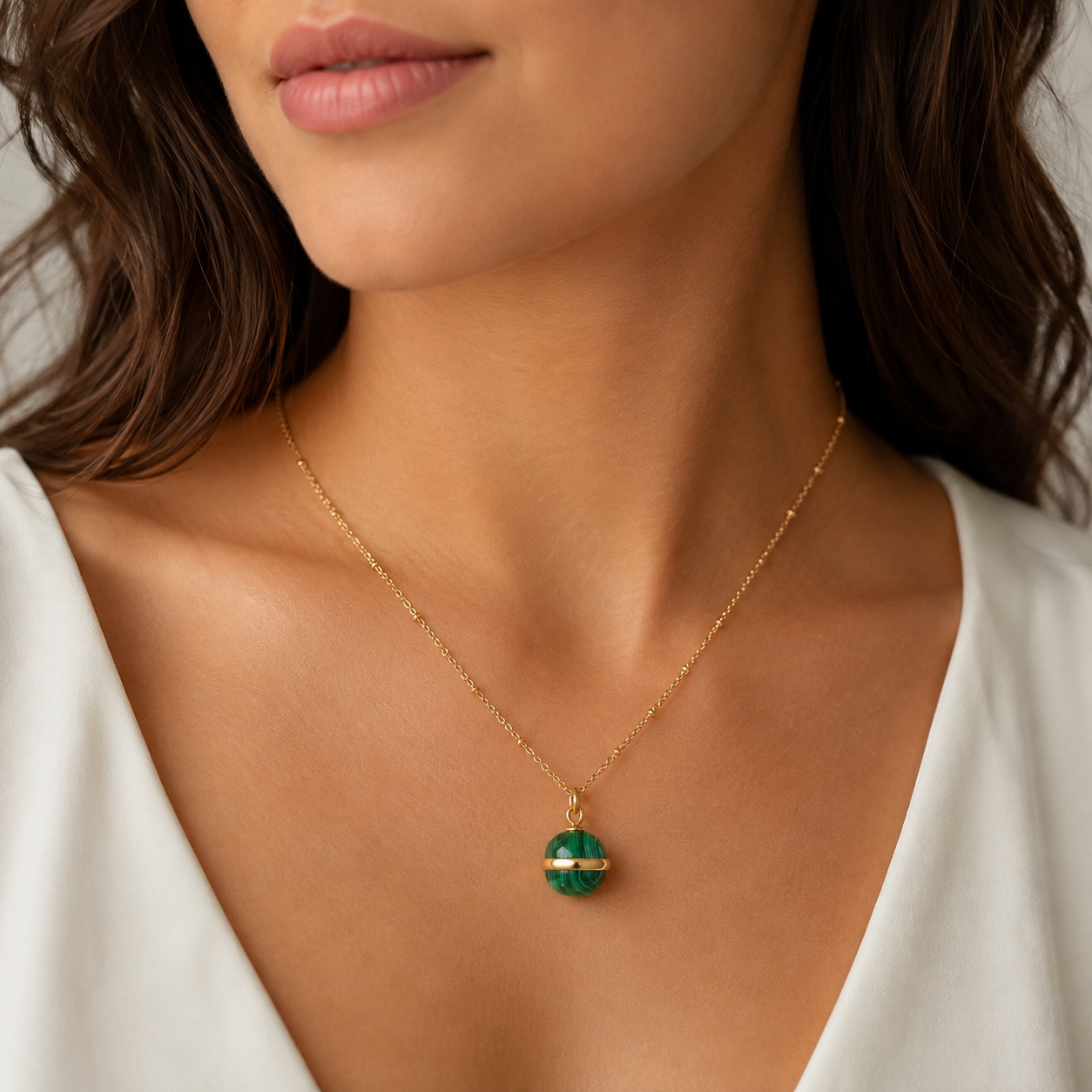 Women's Fine Jewelry Stainless Steel 18K Gold-Plated Natural Stone Necklace