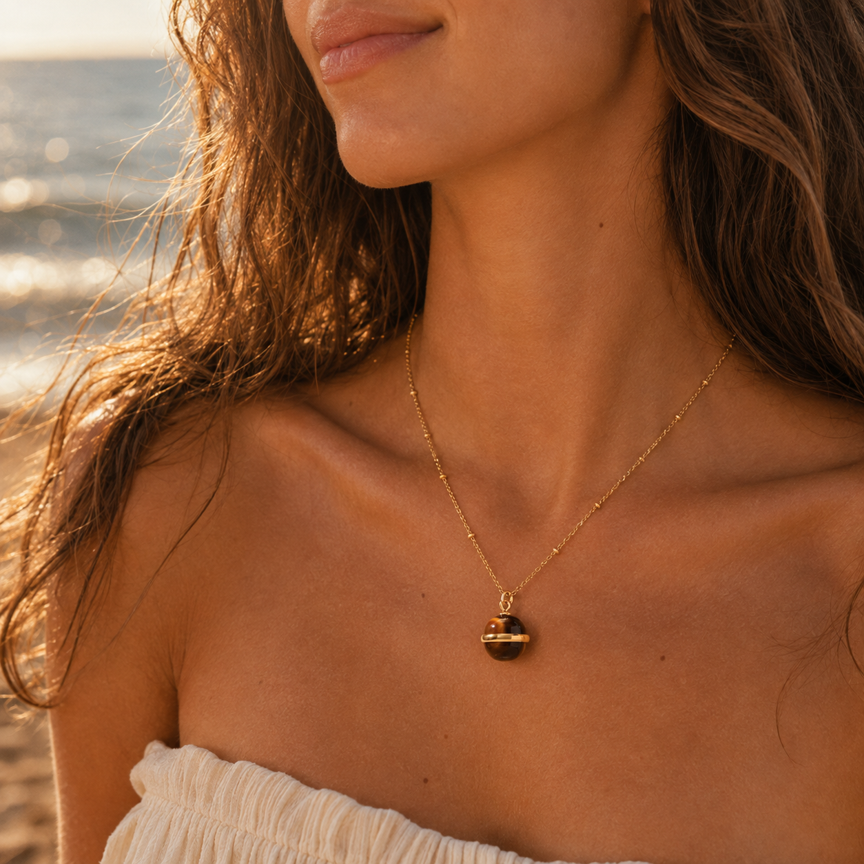 Women's Fine Jewelry Stainless Steel 18K Gold-Plated Natural Stone Necklace