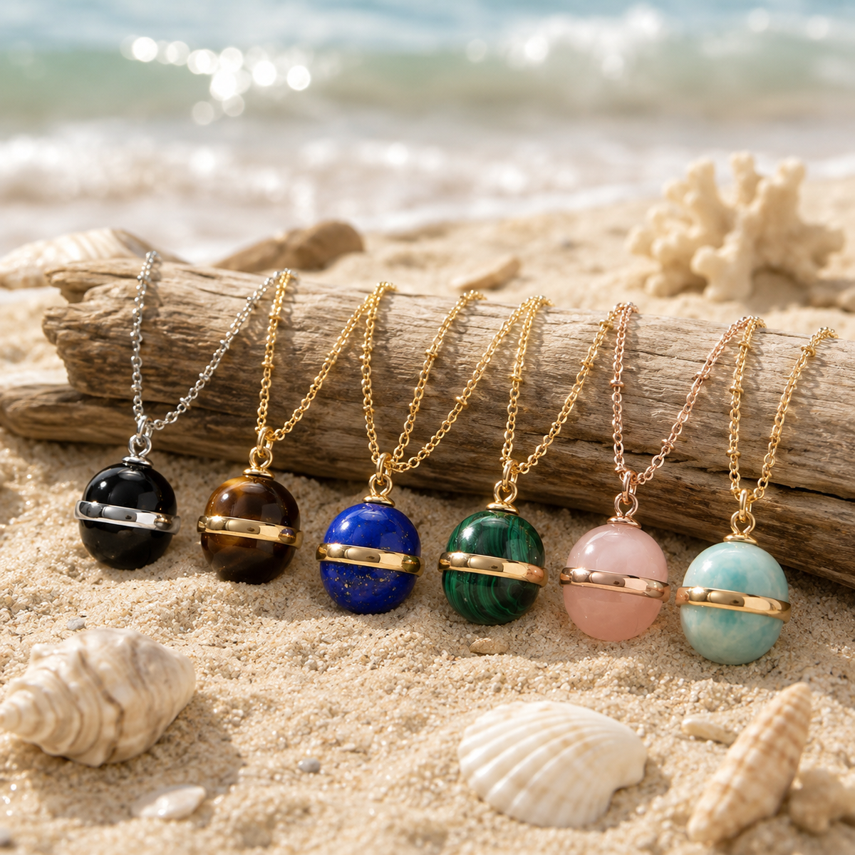 Women's Fine Jewelry Stainless Steel 18K Gold-Plated Natural Stone Necklace