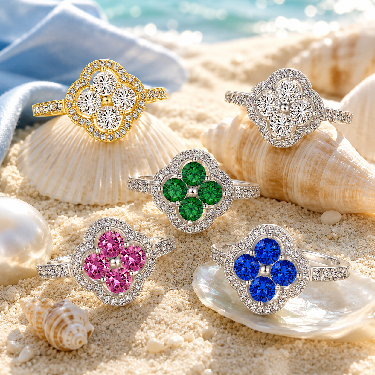 925 Sterling Silver Clover Flower Cubic Zirconia Ring for Women | Elegant Statement Jewelry