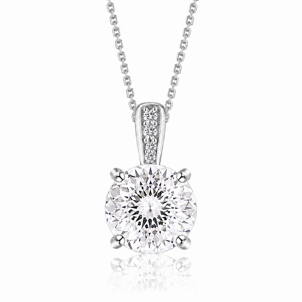 925 Sterling Silver Round Cut Multi-Color Zircon Pendant Necklace, 4 Prong Solitaire Colorful CZ Dainty Chain Necklace for Women