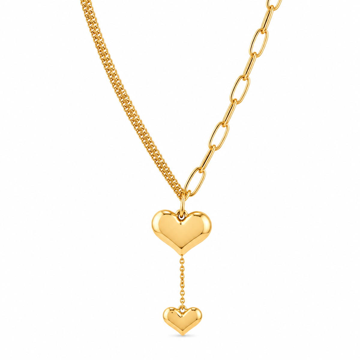 Stainless Steel 18K Gold-Plated double heart necklace