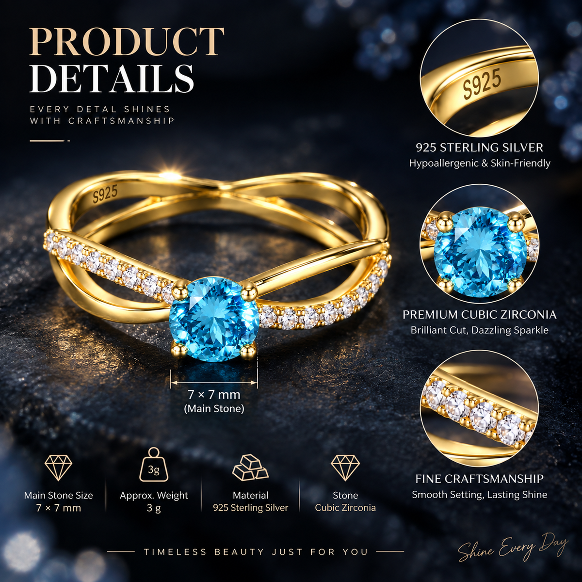 925 Sterling Silver Cubic Zirconia Ring for Women – Gold Minimal Promise Engagement Ring
