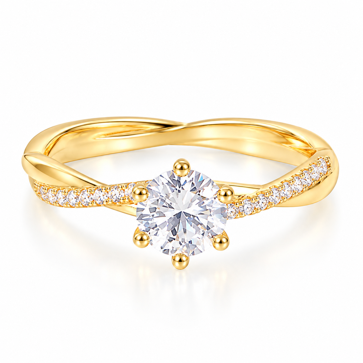 18K Gold Plated 925 Sterling Silver Round Cut CZ Twist Ring for Women – Colorful Pavé Engagement & Promise Ring