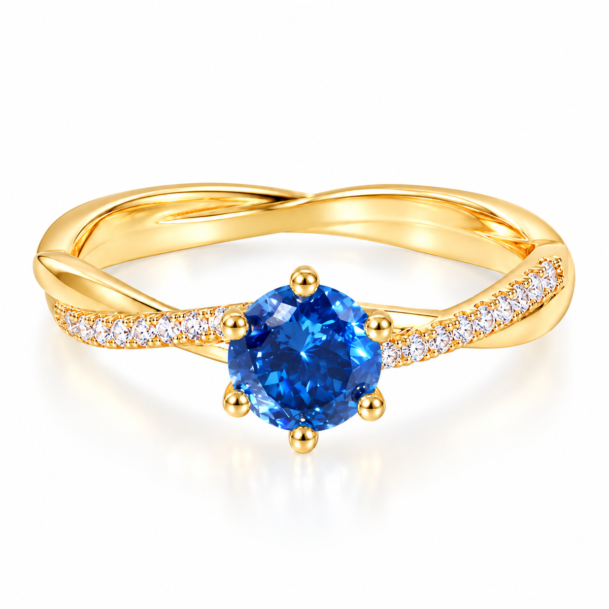 18K Gold Plated 925 Sterling Silver Round Cut CZ Twist Ring for Women – Colorful Pavé Engagement & Promise Ring