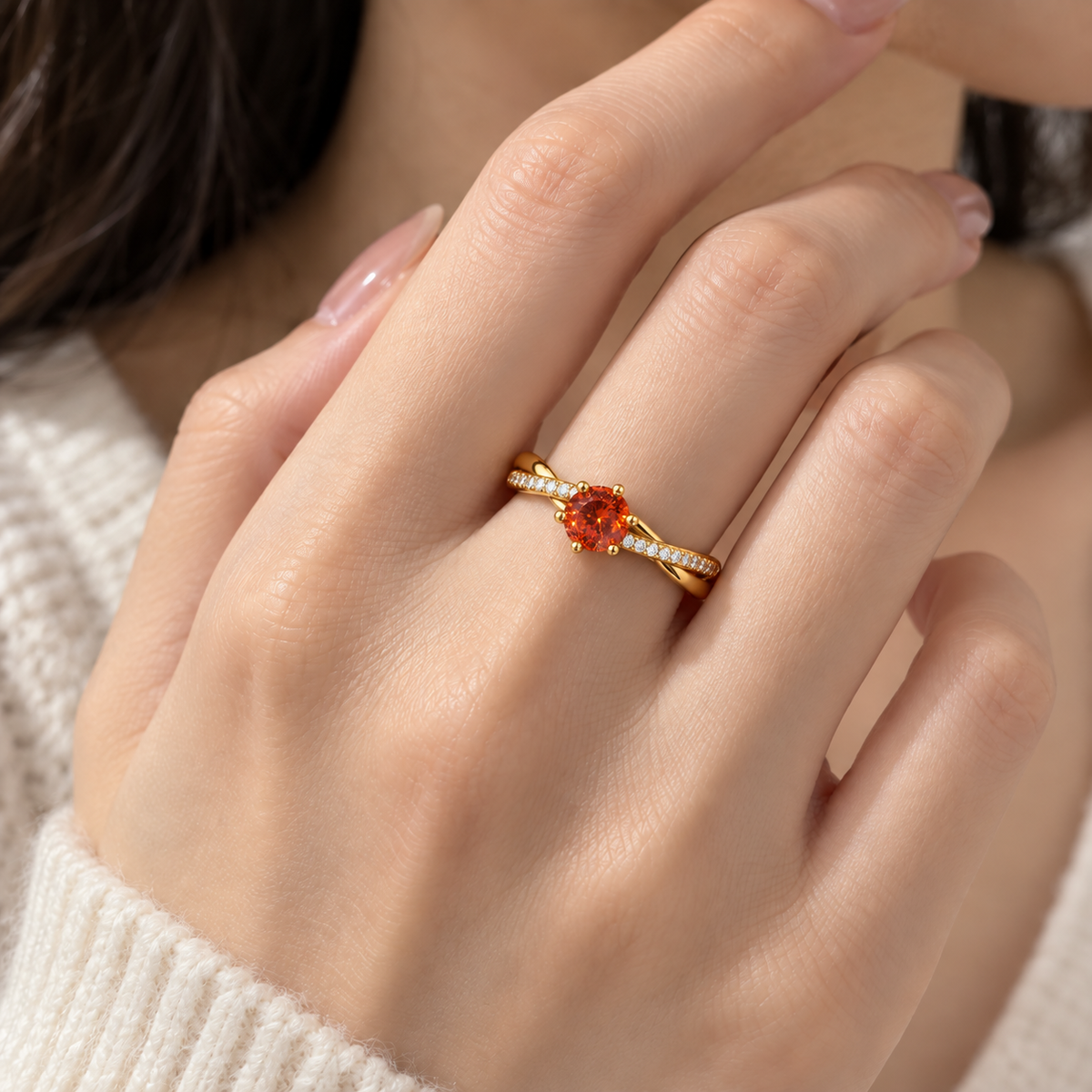18K Gold Plated 925 Sterling Silver Round Cut CZ Twist Ring for Women – Colorful Pavé Engagement & Promise Ring