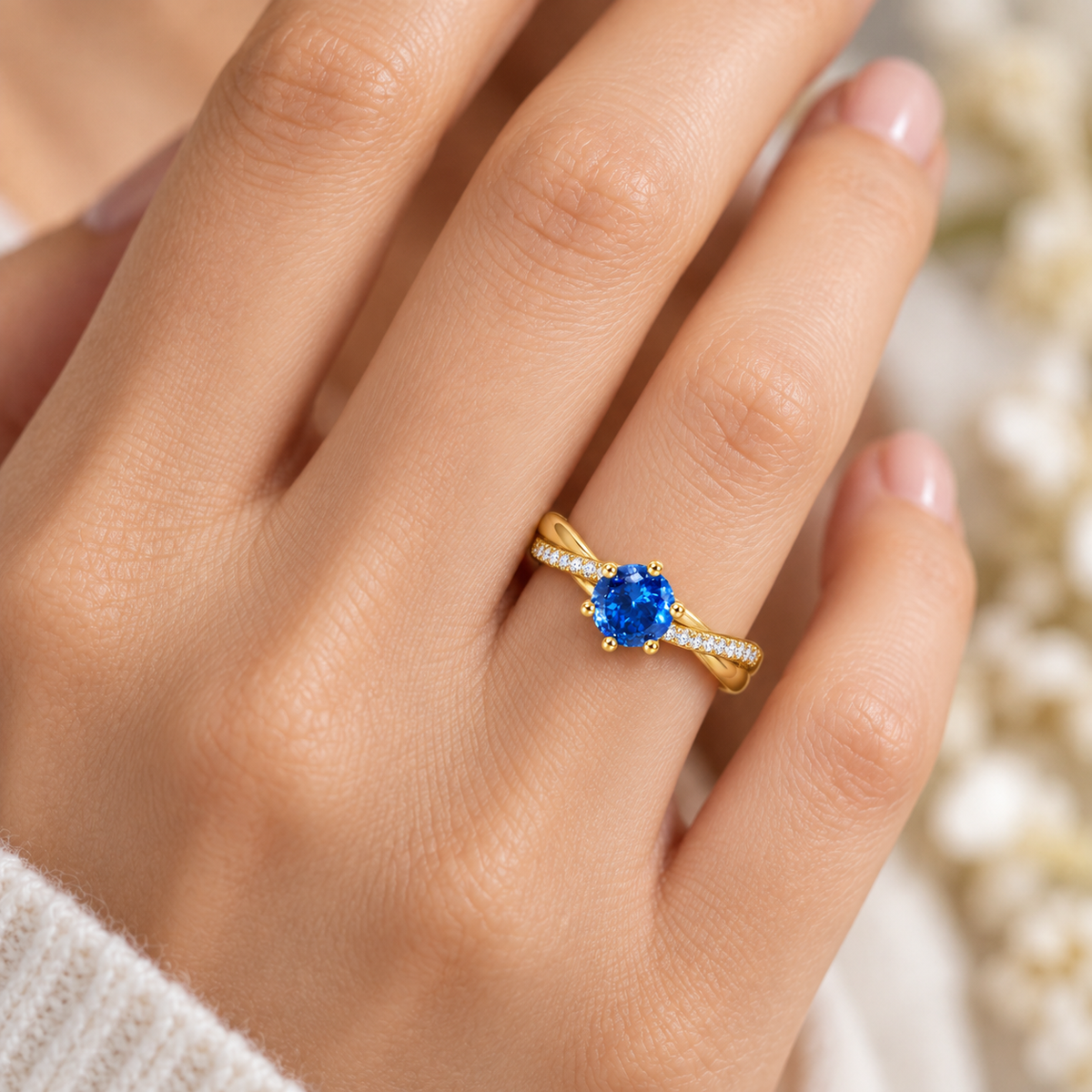 18K Gold Plated 925 Sterling Silver Round Cut CZ Twist Ring for Women – Colorful Pavé Engagement & Promise Ring
