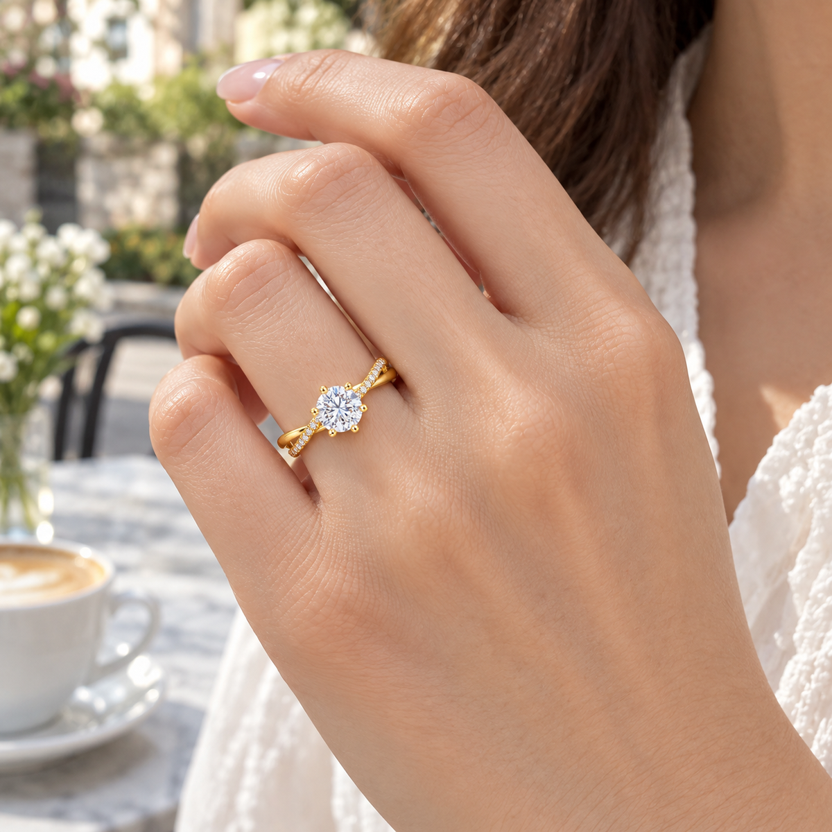 18K Gold Plated 925 Sterling Silver Round Cut CZ Twist Ring for Women – Colorful Pavé Engagement & Promise Ring