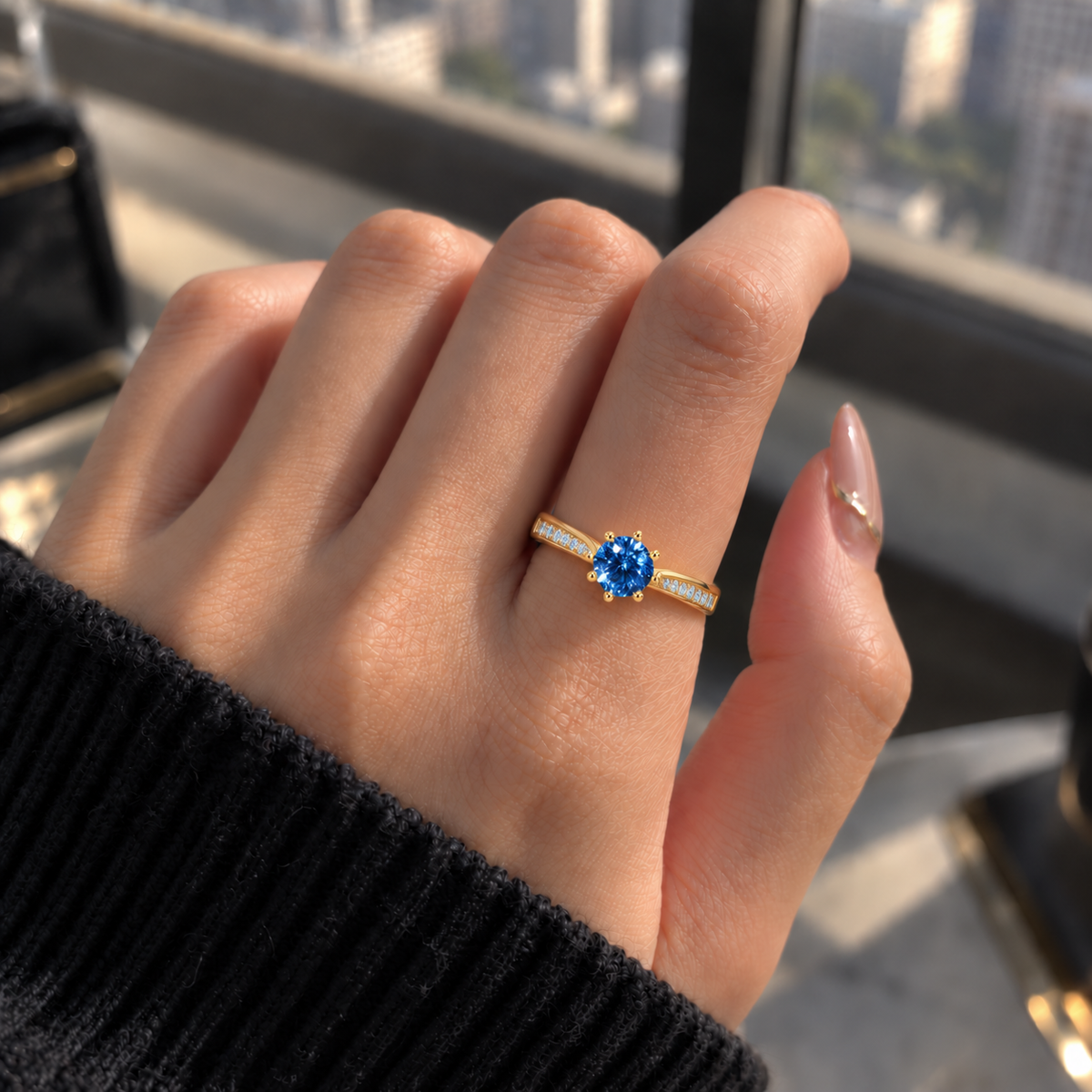 18K Gold Plated 925 Sterling Silver Rotatable CZ Ring for Women – Sparkling Spinner Fidget Promise Band