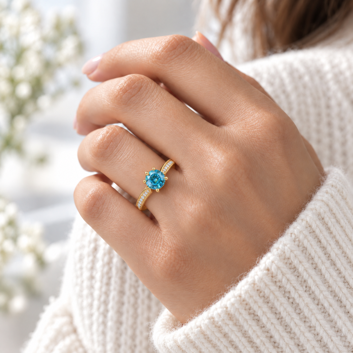 18K Gold Plated 925 Sterling Silver Rotatable CZ Ring for Women – Sparkling Spinner Fidget Promise Band