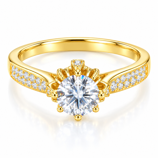 18K Gold Plated 925 Sterling Silver Crown Set CZ Engagement Ring for Women – Royal Tiara Promise Band
