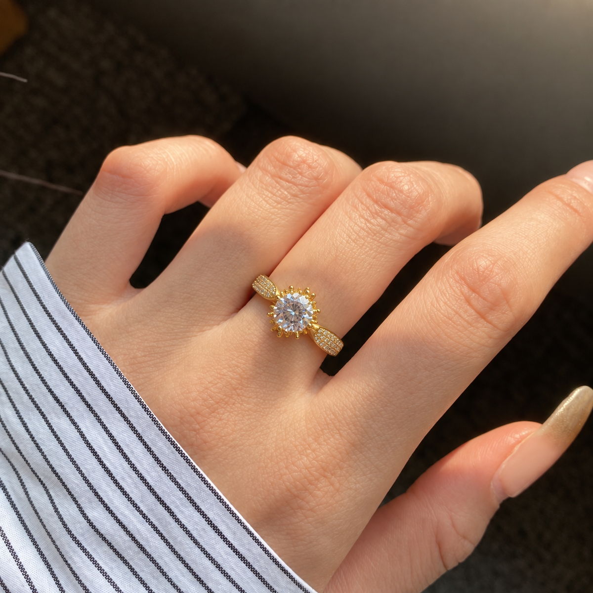 18K Gold Plated 925 Sterling Silver Crown Set CZ Engagement Ring for Women – Royal Tiara Promise Band
