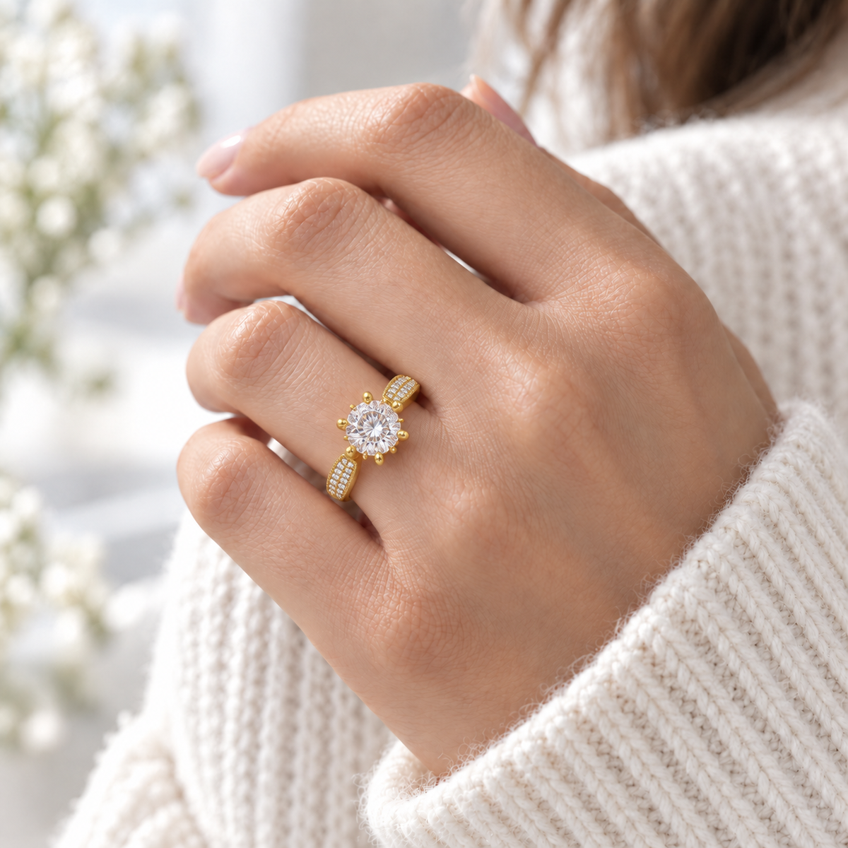 18K Gold Plated 925 Sterling Silver Crown Set CZ Engagement Ring for Women – Royal Tiara Promise Band