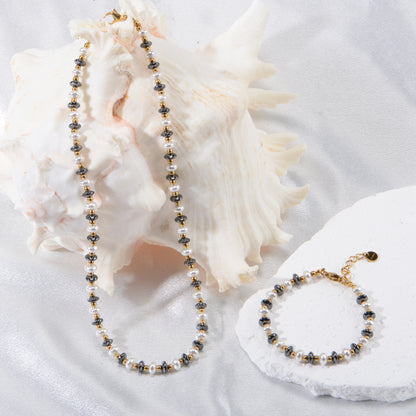 Carbon Fiber and Shell Pearl Necklace