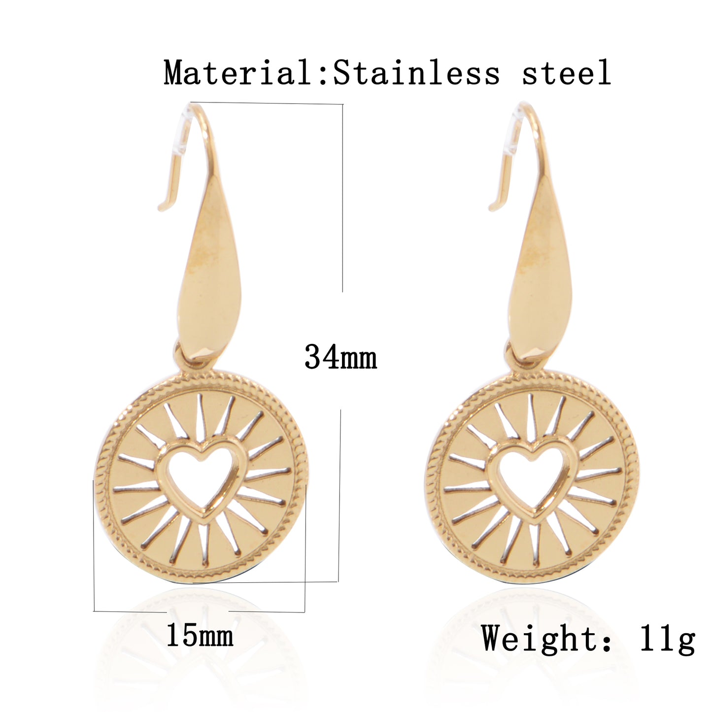 Stainless Steel 18K Gold Plating  Hollow heart drop earring