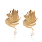 Stainless Steel 18K Gold-Plated Shell Pearl textured drop earring